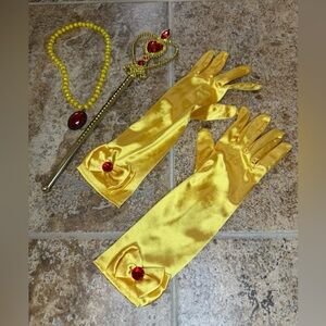 Girl’s Yellow Princess Gloves, Necklace and Wand Set